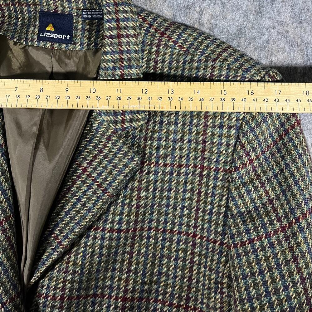 Vintage Lizsport Liz Claiborne 100% Wool Houndstooth Plaid Blazer Jacket Size 12 - Picture 9 of 10